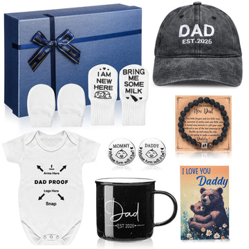 9 Pcs New Dads Gifts for Men 2026 Soon to Be Dads Gifts Box Daddy to Be Bracelet Hat Mug Decision Coin Baby Gloves