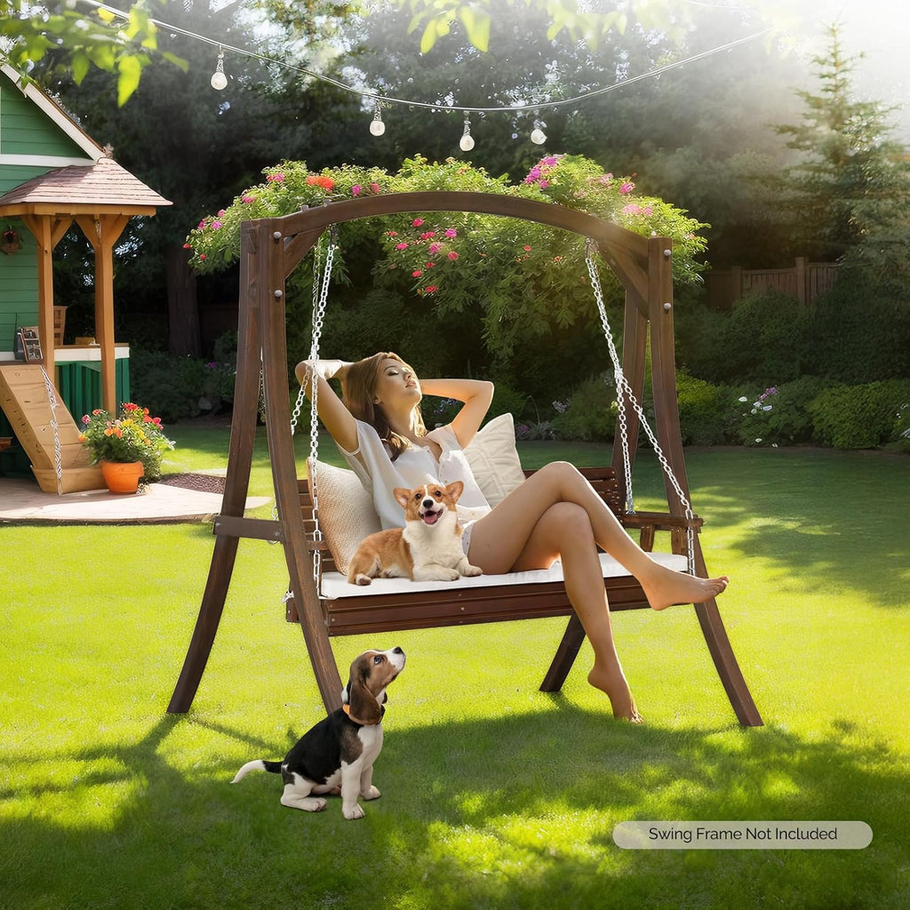 5 FT Heavy Duty Porch Swing with Cushion, 880 LBS Wooden, Rustic | Extra Cushion Included; Heavy-Duty Wood Frame;