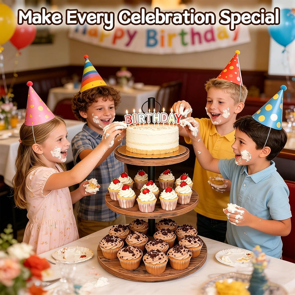 Cupcake Stand, 2 Pack Rustic Wood 3 Tier Cake Stand, Serving Tray - Set of 2