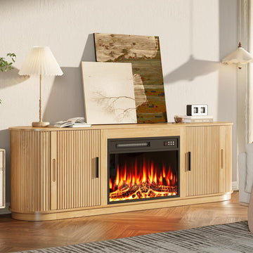 Fluted 70 TV Stand with 23" Electric Fireplace Heater, Entertainment Center with Storage and Adjustable