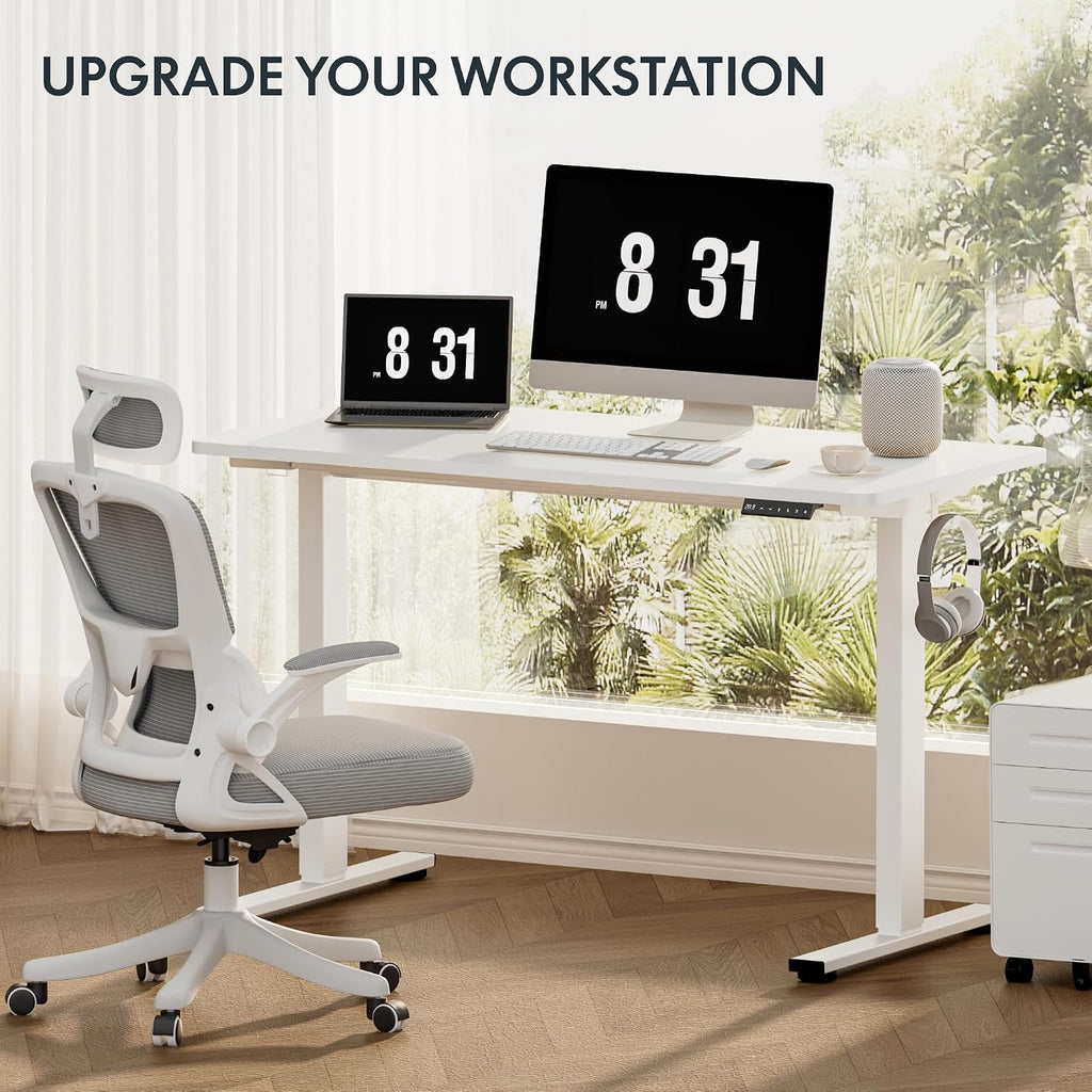 EN1 Height Adjustable Standing Desk Frame, White | Memory Controller, Electric Sit Stand Desk Base, Home and Office