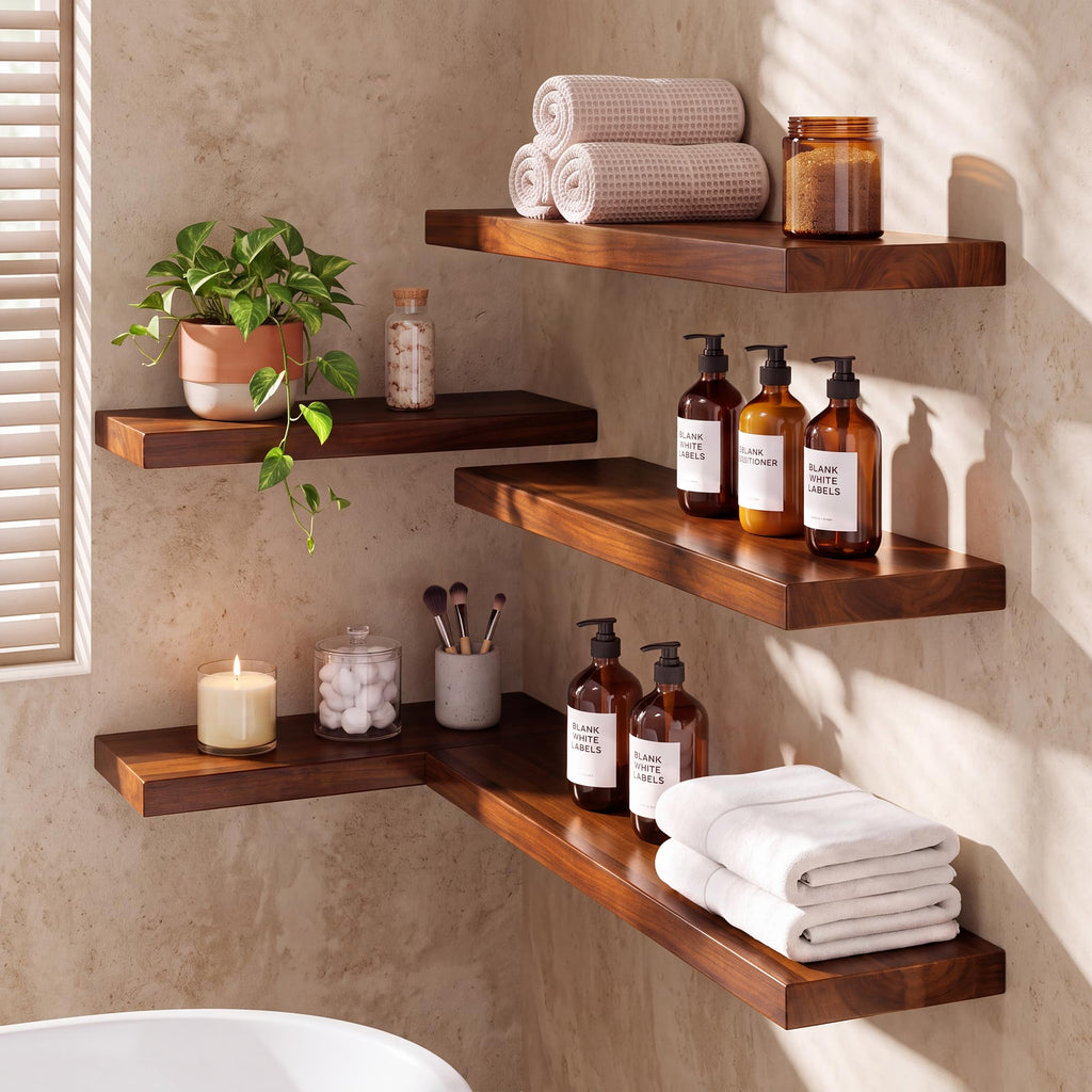 48" Solid Teak Floating Wall Shelf, Water Resistant & Sturdy Decor