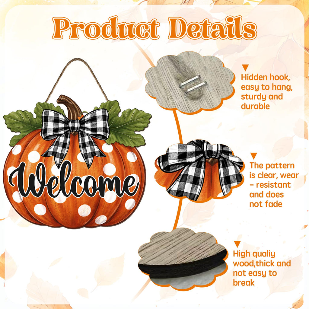 Fall Pumpkin Front Door Sign Rustic Pumpkin Thanksgiving Welcome Door Decorations Wood Sign Autumn Harvest Wreath