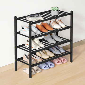 Bamboo Shoe Rack for Closet, 4 Tier - 26.77" Wide, Black