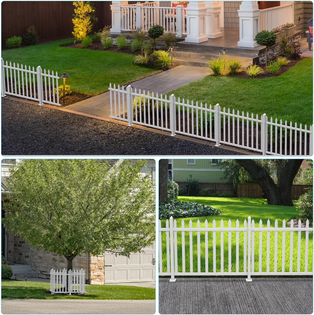 Outdoor Garden Fences 7 Sets- 38.6" H x 84" L White Picket Fence Vinyl Panels PVC Decorative for Front Yard Porch