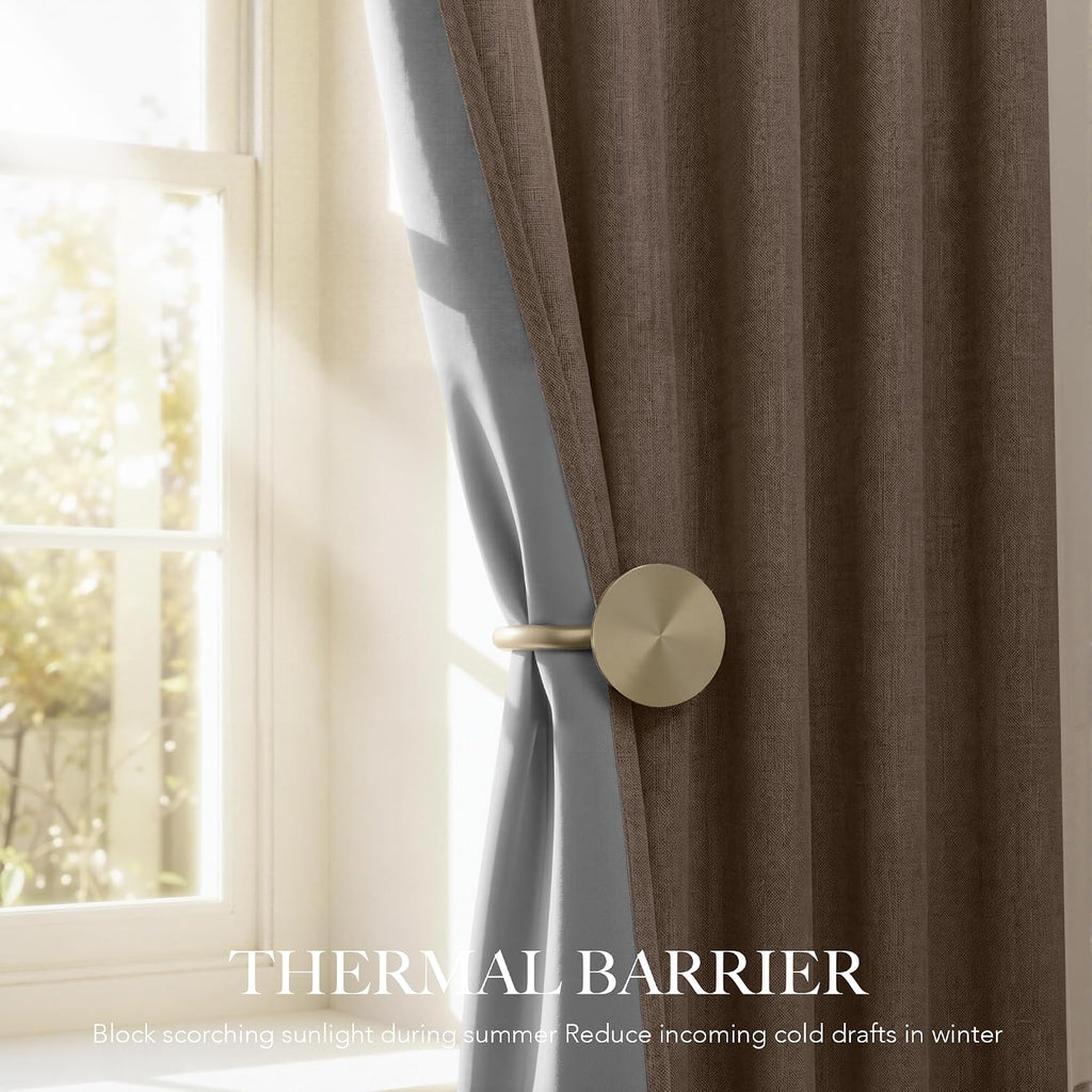 100% Blackout Linen Textured Curtains 108 inches Long, Thermal Insulating Privacy Energy Saving for Bedroom Living