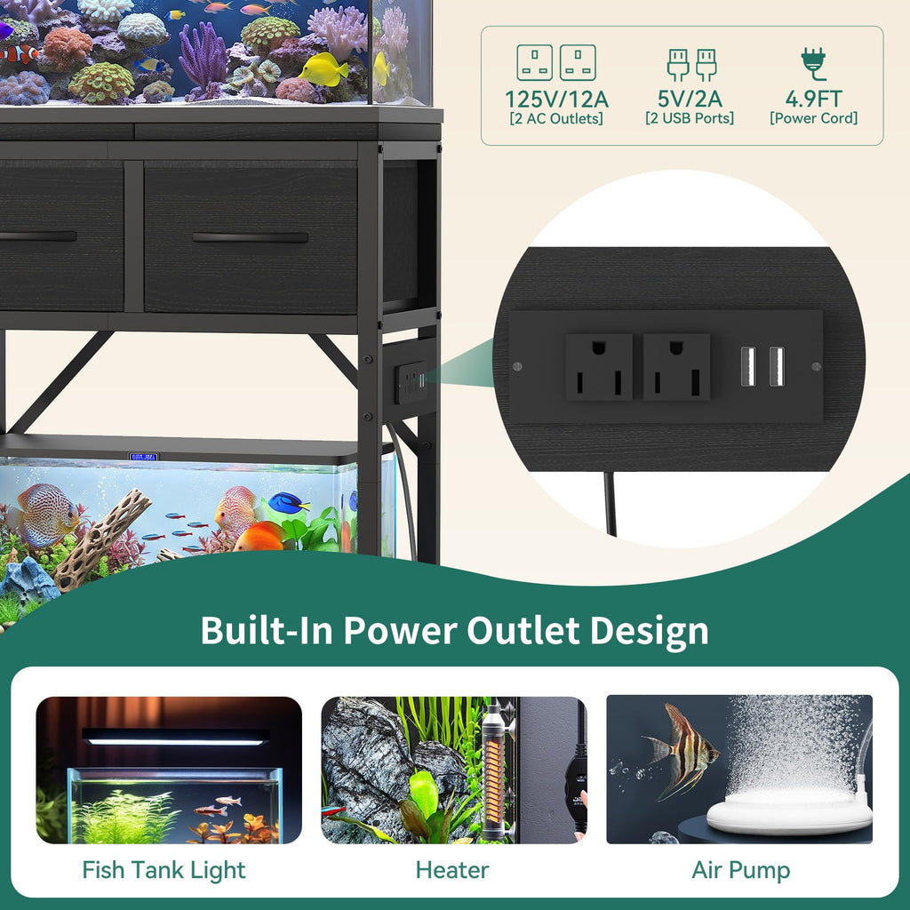 10-20 Gallon Fish Tank Stand with Power Outlets & Storage