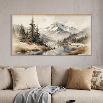 Boho Misty Mountain Watercolor Framed Canvas Wall Art Set -20"x40"