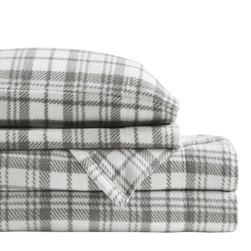 Sleep Philosophy Micro Fleece Sheets Bed Set 3 Piece, Grey Plaid