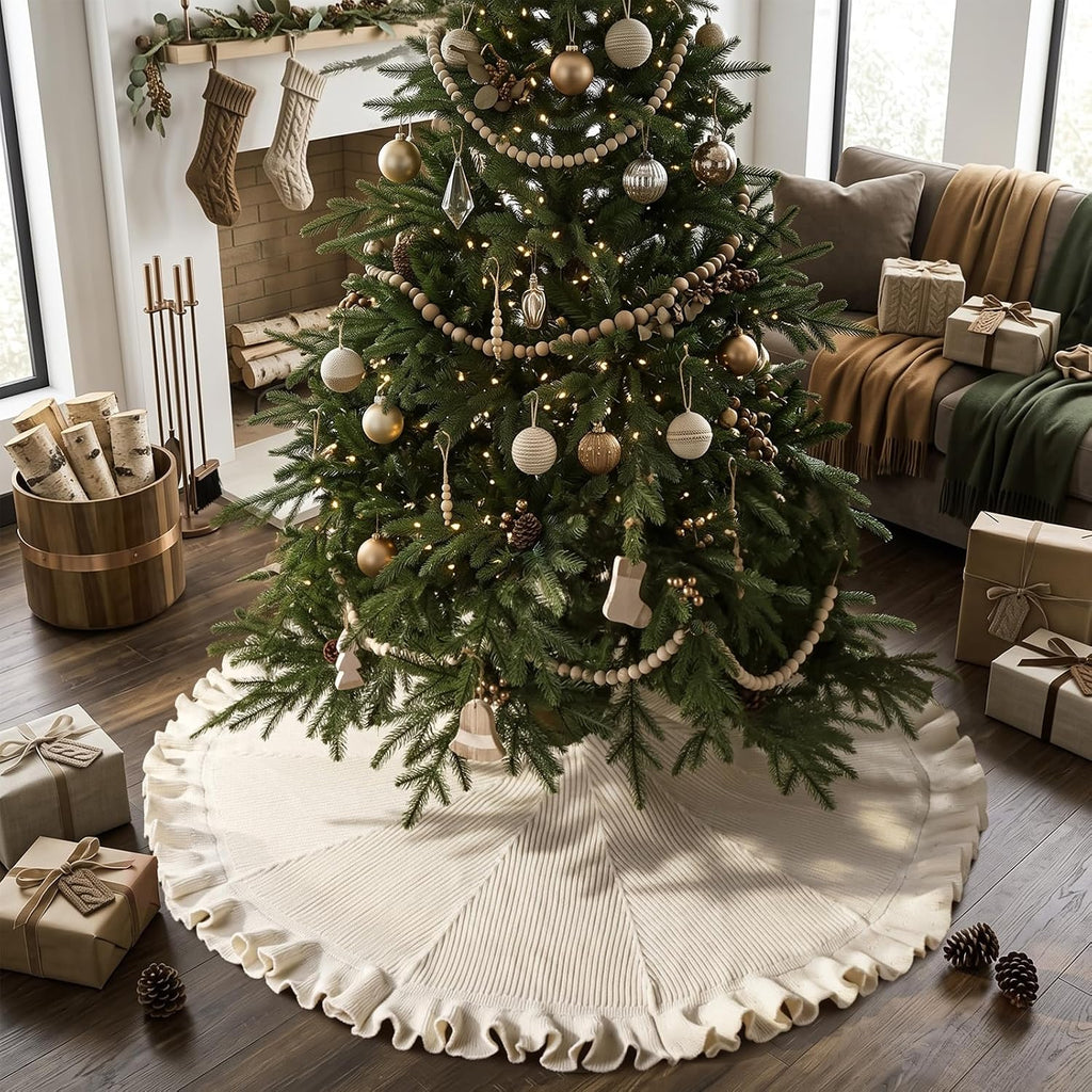 Knit Christmas Tree Skirts, Neutral Tree Skirt, Cozy Christmas Decorations