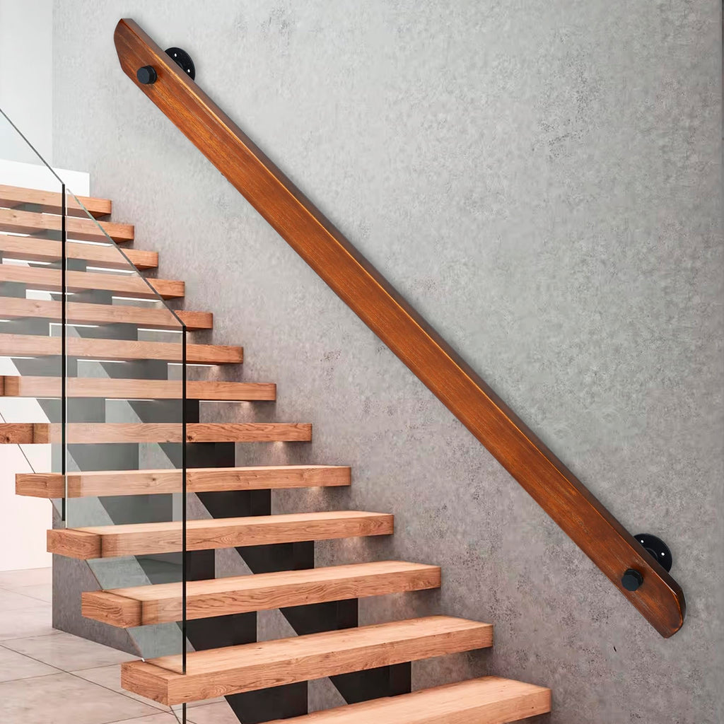 Wood Handrails, Indoor Non-Slip Staircase Handrail, Retro Rustic Wall Mount Railings Handrails, Home Loft Corridor