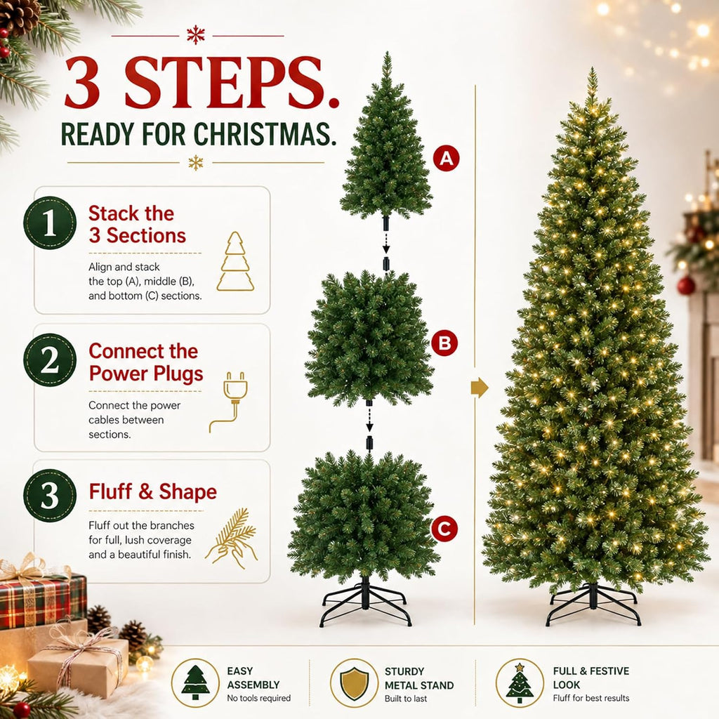 Smart Prelit Pencil Christmas Tree, 350 LEDs