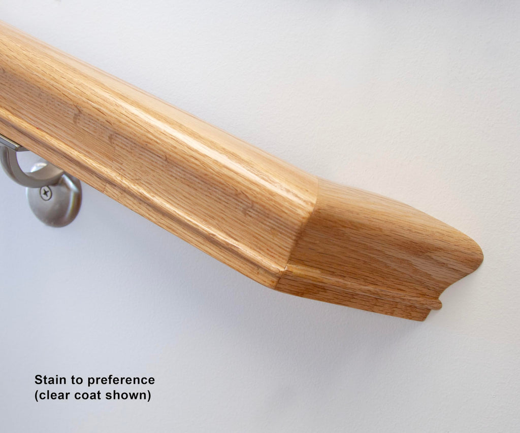 6010 California-Angle Red Oak Handrail Kit with 135° Angle Returns and Wall Mount Brackets. Solid Unfinished Red Oak