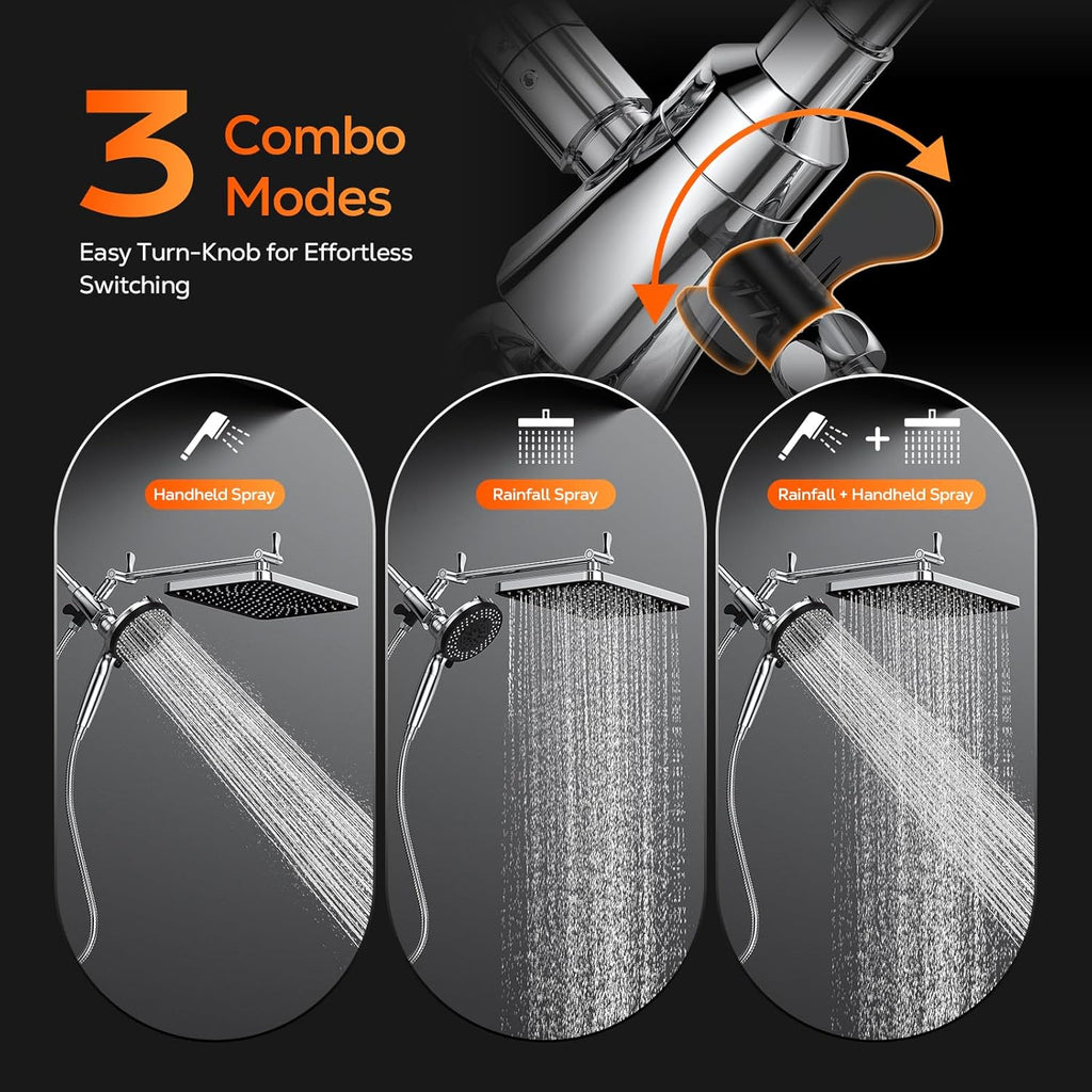 High Pressure Rain Shower Head Combo with Upgrade Magnetic Filtered Detachable Handheld Showerhead (10 Modes)