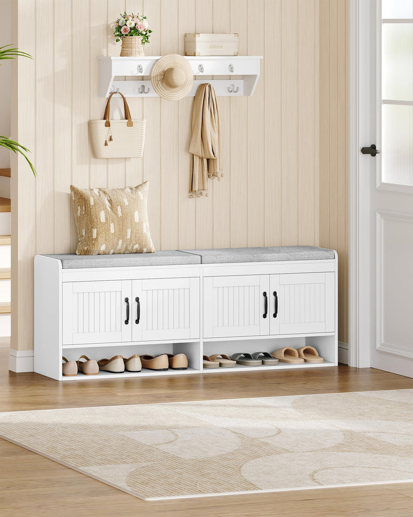 55.1" Shoe Storage Bench, Shoe Bench with 4 Doors & Padded Cushion