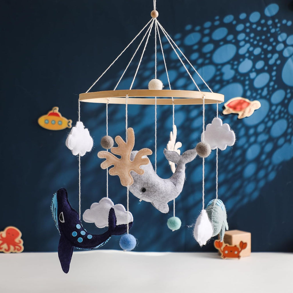 Montessori Baby Mobile for Crib Ocean Animals Crib Mobile Woodland Nursery Decor Soothe Toys for Ceiling Hanging Felt