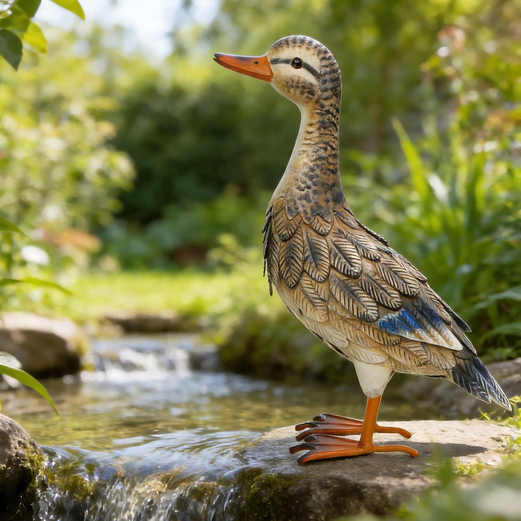 Garden Statue Metal Duck Life-Size Mallard Indoor Outdoor Decor Handmade Iron