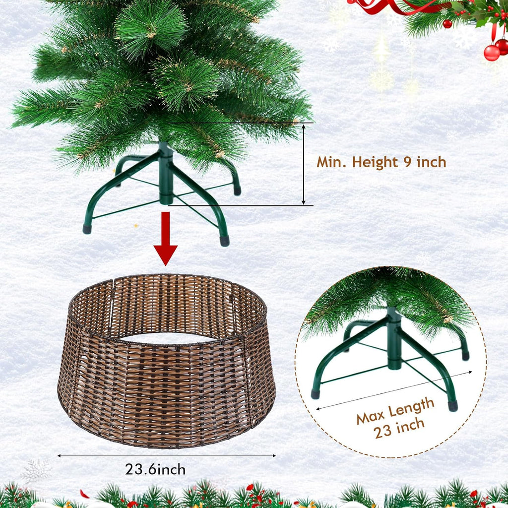 23" Woven Christmas Tree Collar Seagrass & Water Hyacinth Farmhouse Christmas Tree Collar Artificial Rattan Wicker