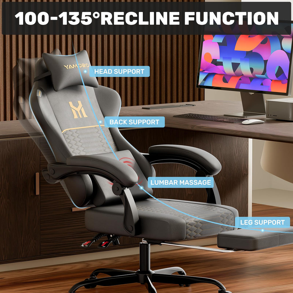 Gaming Chair with Footrest, Ergonomic Video Game Chair with Adjustable Lumbar and Headrest Massage Support, PU Leather