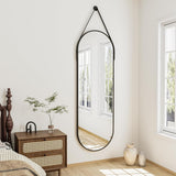 Full Length Mirror, Oval Wall Mounted Mirror, 48"x16" Door Mirrors Full Length with Hanging Leather Strap with