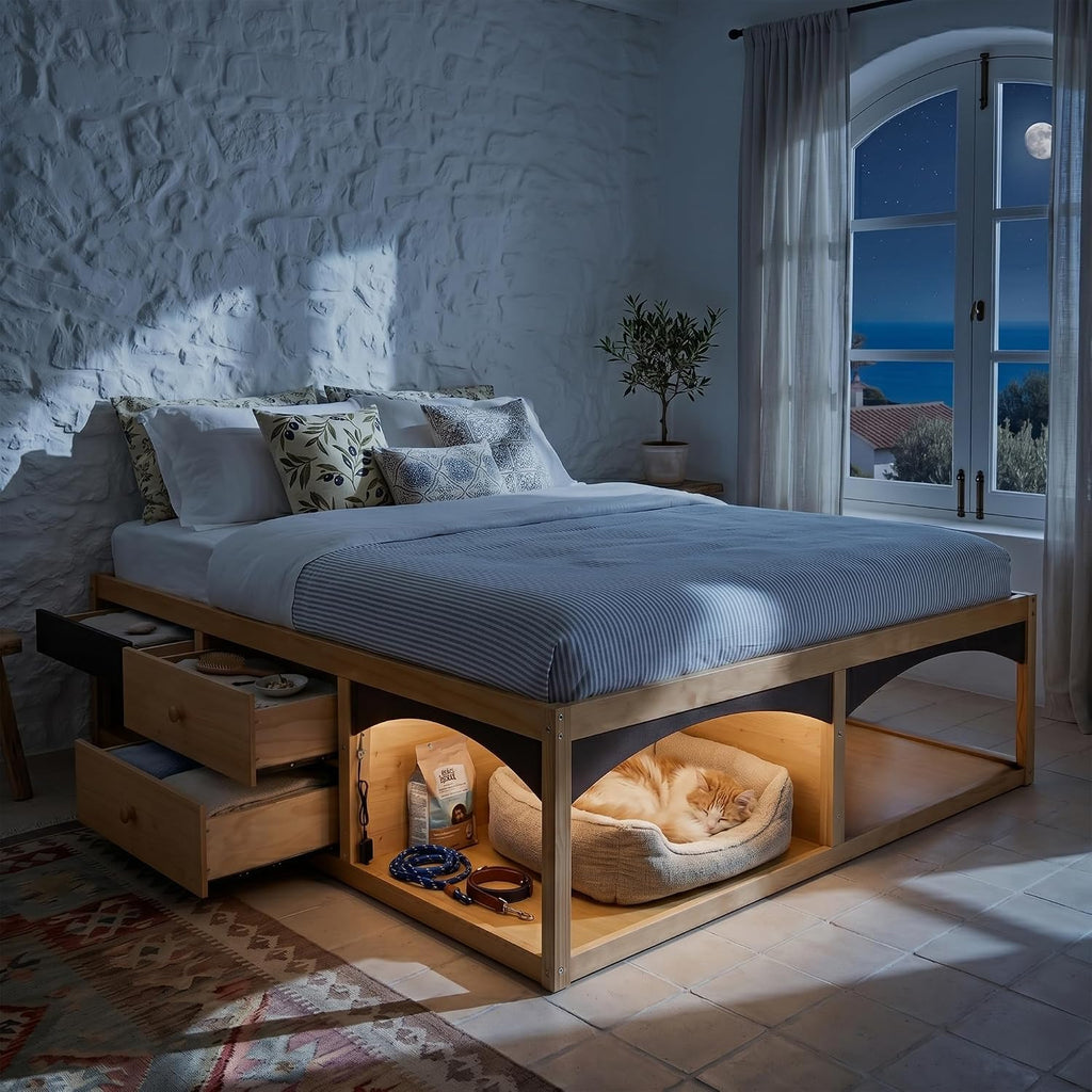 22" H Japanese Wood Bed Frame with Storage Drawers
