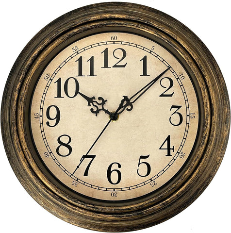 Plumeet Retro Wall Clock, 12'' Non Ticking Classic Silent Vintage Wall Clocks Decorative Kitchen Living Room Bedroom