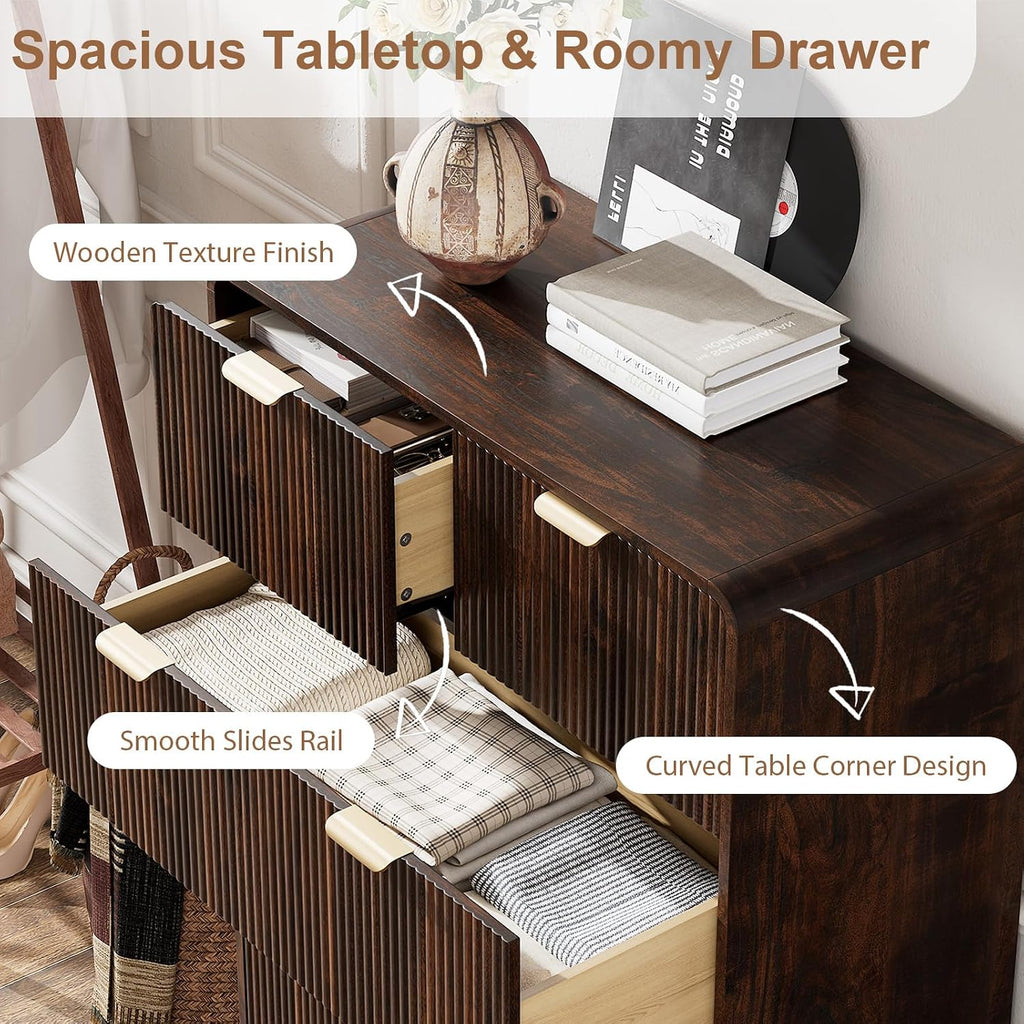 Fluted 5 Drawers Dresser , Modern 40.2" Tall Drawer Dressers with Metal Handle, Wooden Chest of Dresser , Solid Wood