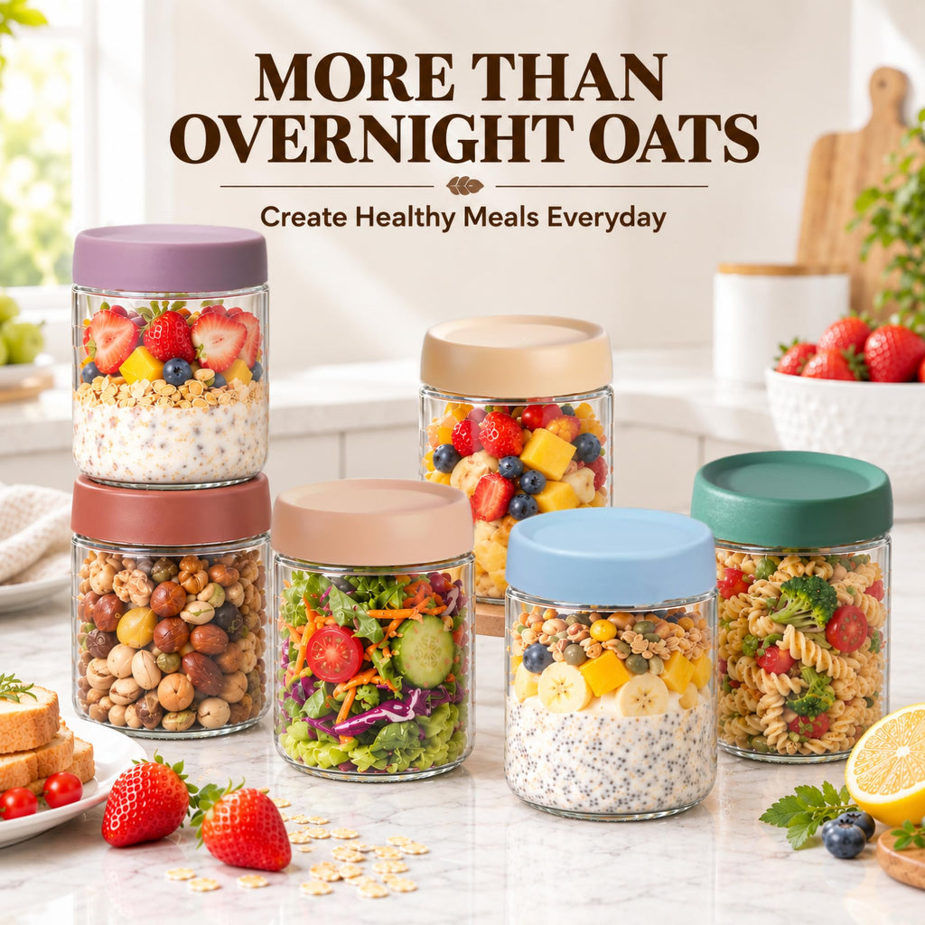 Overnight Oats Containers with Lids 16 oz Glass Jars 6 Pack Glass Mason Jars with Airtight Lids, Perfect for Oats