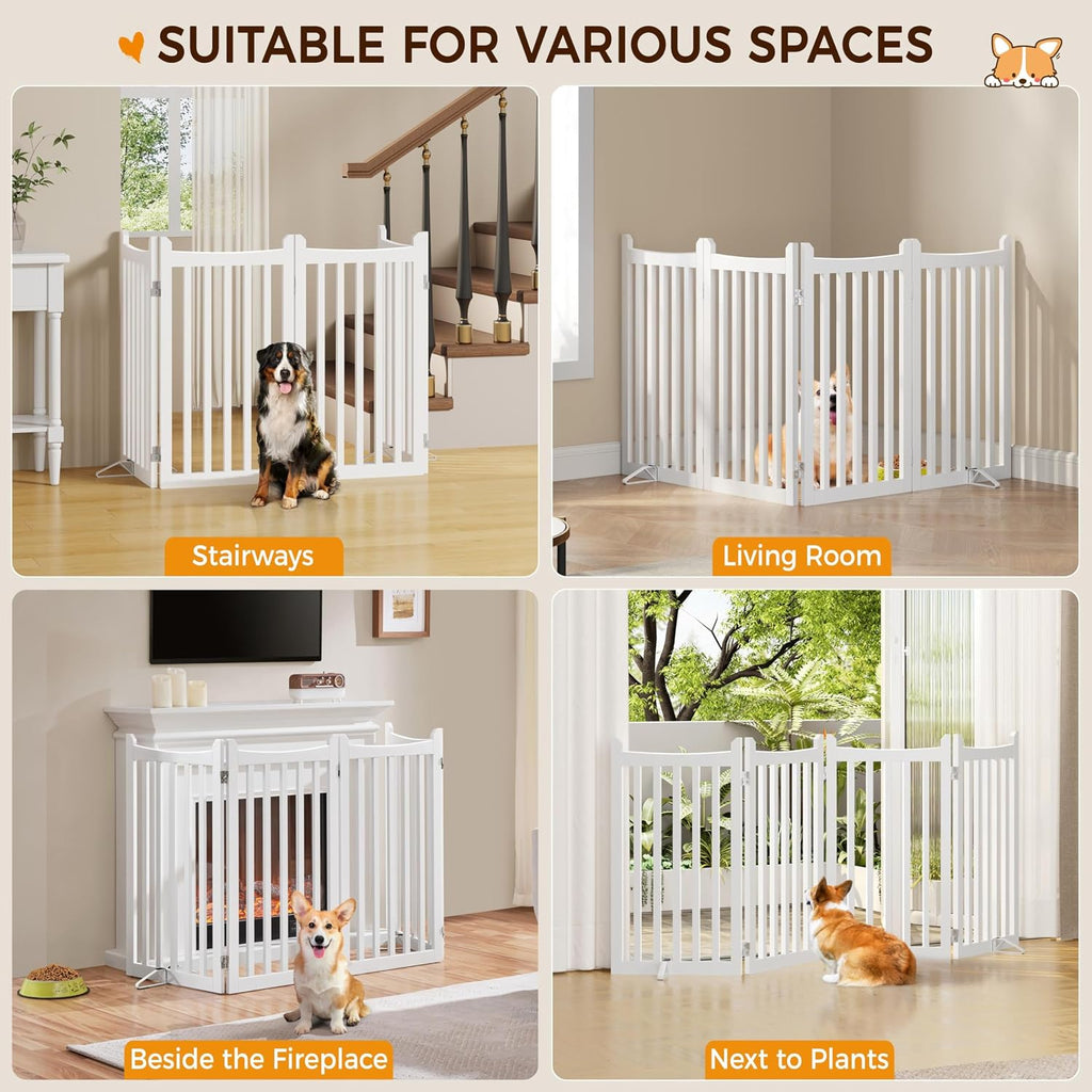 36in 4-Panel Wooden Freestanding Pet Gate for Indoor Stairs