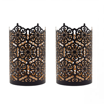 S Set of 2 Flower 7" High Cut Bronze Candle Holder & Lantern. Ideal for Use with Highly Scented Candles, Jar Candles.