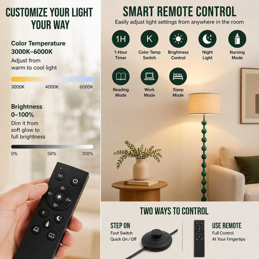 63" Modern Farmhouse Remote Control Dimmable Floor Lamp