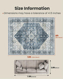 8x10 Washable Low Profile Area Rug, Non-Slip Vintage Carpet for Living Room Bedroom Dining Room