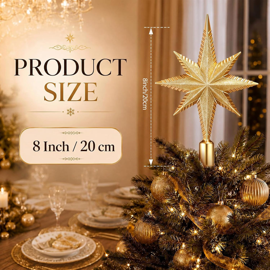 Christmas Bethlehem Star Tree Topper 8 Inch Gold Glitter