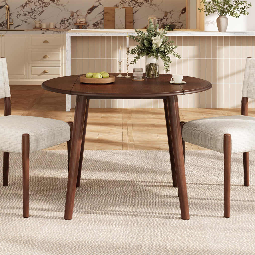 Wooden Round 26"- 42" Extendable Dining Table with Drop Leaf, Cherry
