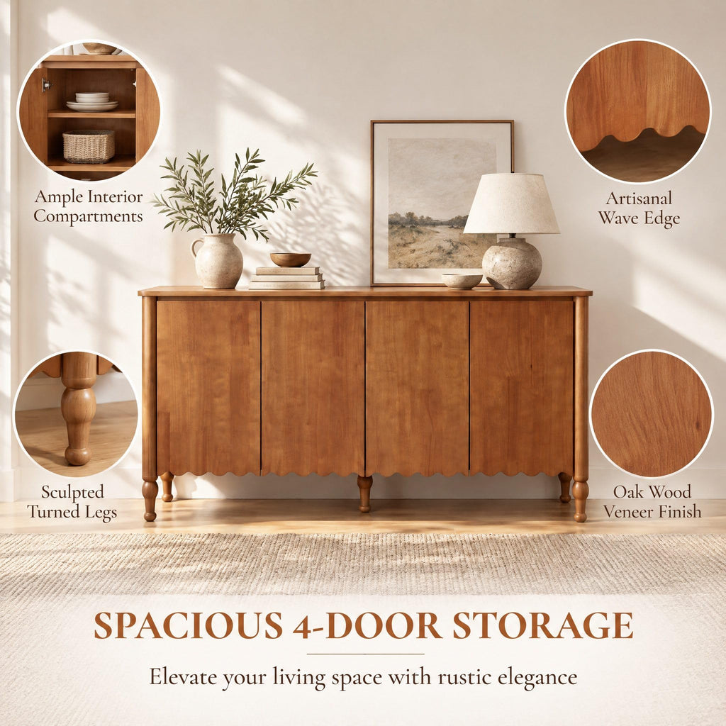 59" Rustic Sideboard Buffet Cabinet with 4 Doors and 2 Shelves