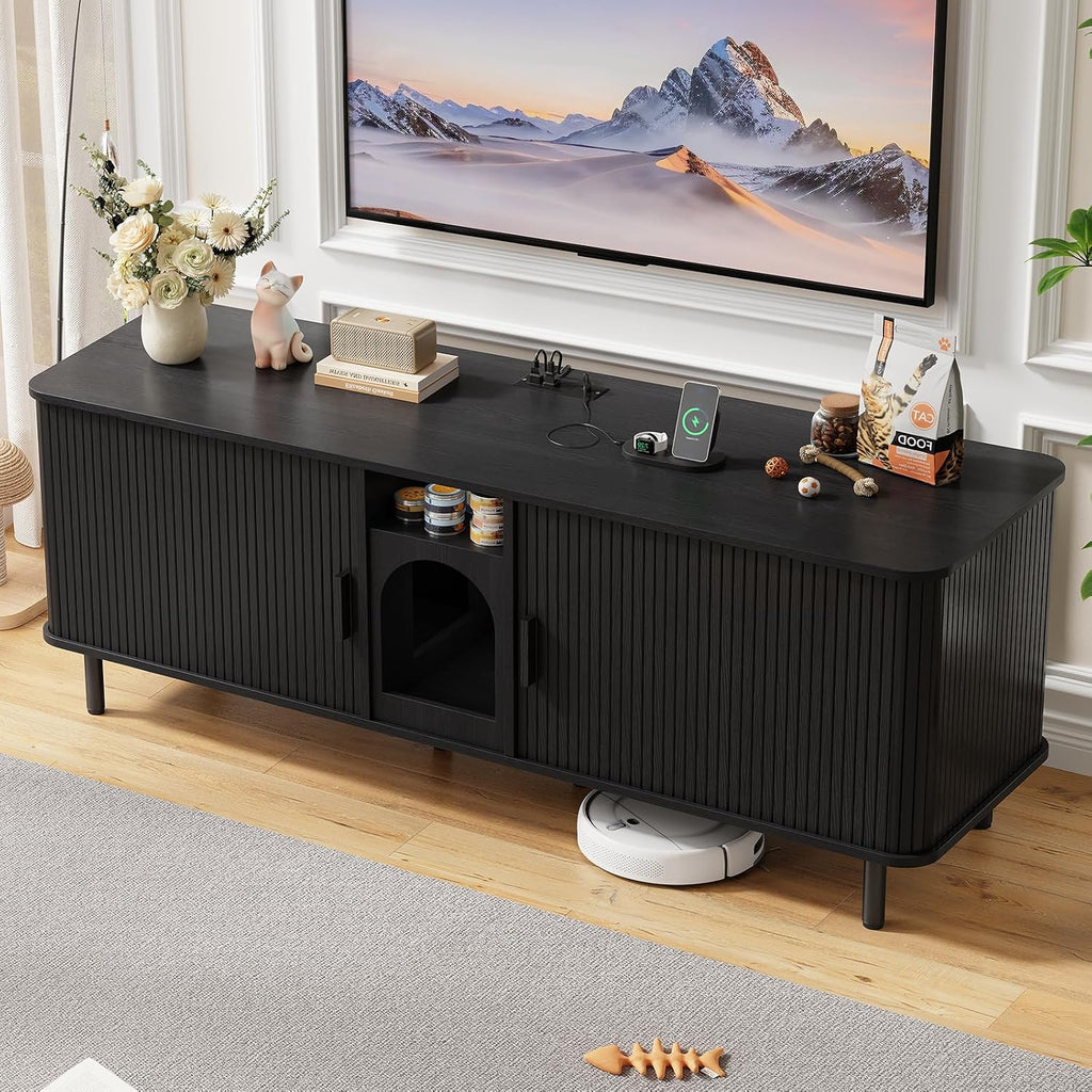 65 Inches Cat Litter Box Enclosure for 2 Cats, Black