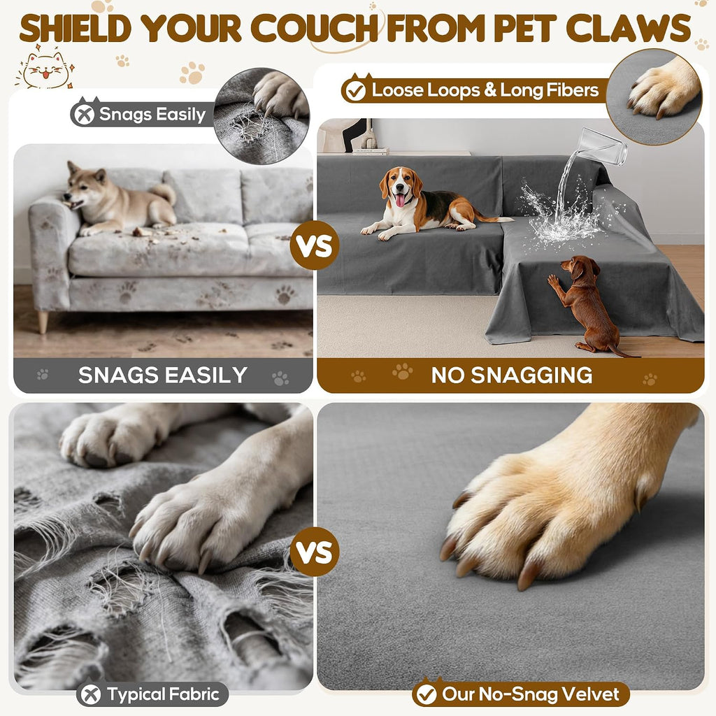 L Shaped Sectional Couch Cover - Anti Scratch Sofa Cover, 2pcs Gray