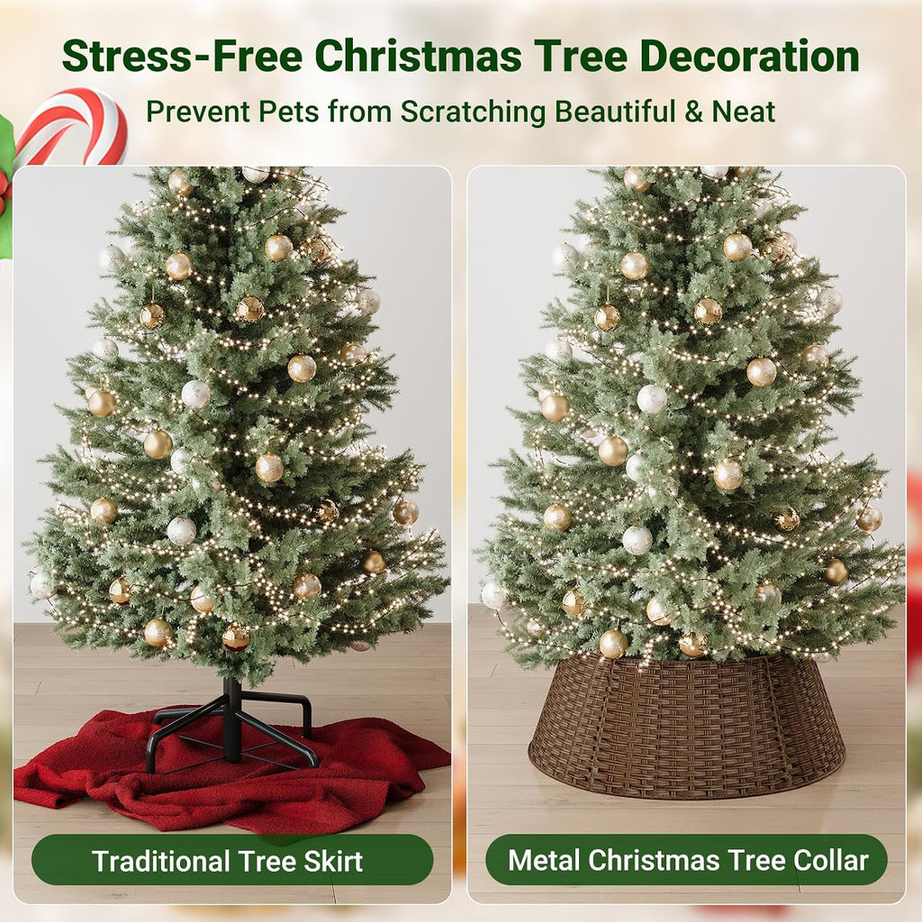 Wicker Christmas Tree Collar for 7.5 ft Trees, 28 Inch Woven Xmas Tree Skirt, Stylish Rustic Farmhouse Basket for