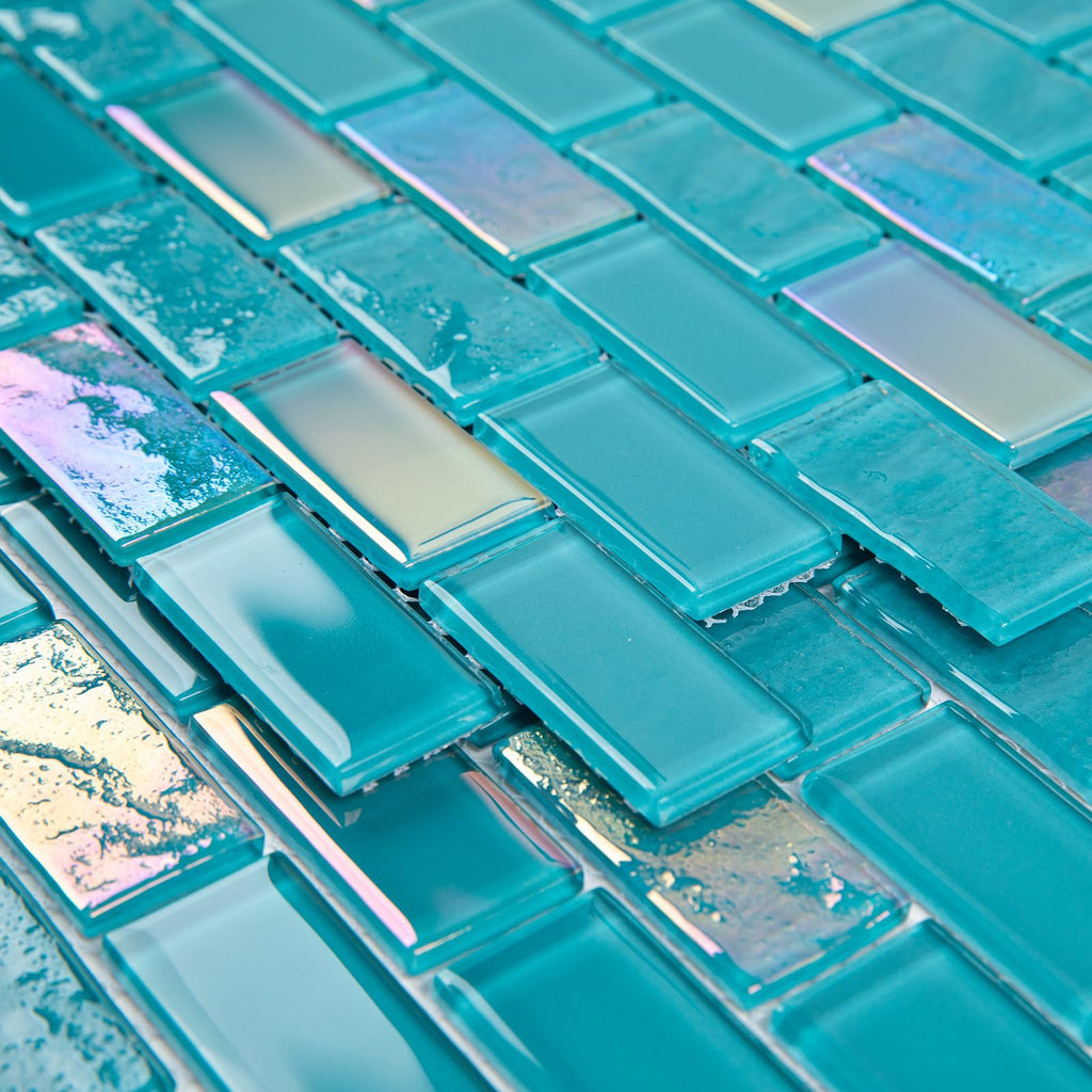 Glass Mosaic Tile Vanadium Blue 12 x 12 Inch Glossy Glass Tile for Swimming Pool Kitchen Backsplash Shower Waterline