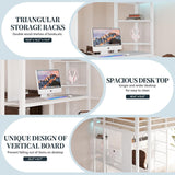 Metal Twin Loft Bed with Desk, Twin Loft Bed with 2 Built-in Ladders & Safety Guard, Noise Free for Small Bedroom