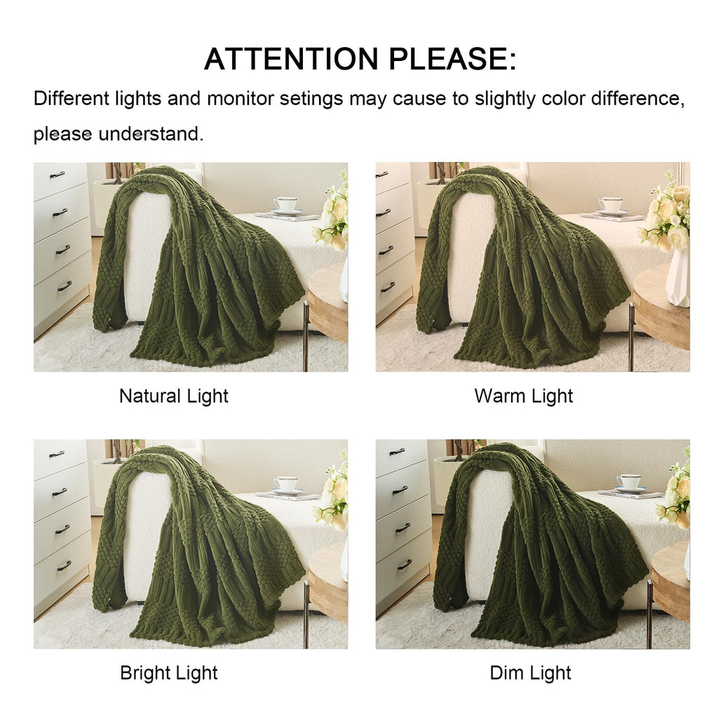 Olive Green Boho Throw Blanket for Couch, Soft Fleece Plush Lightweight Blanket 60x80, Fuzzy Moss Green Blanket Bed