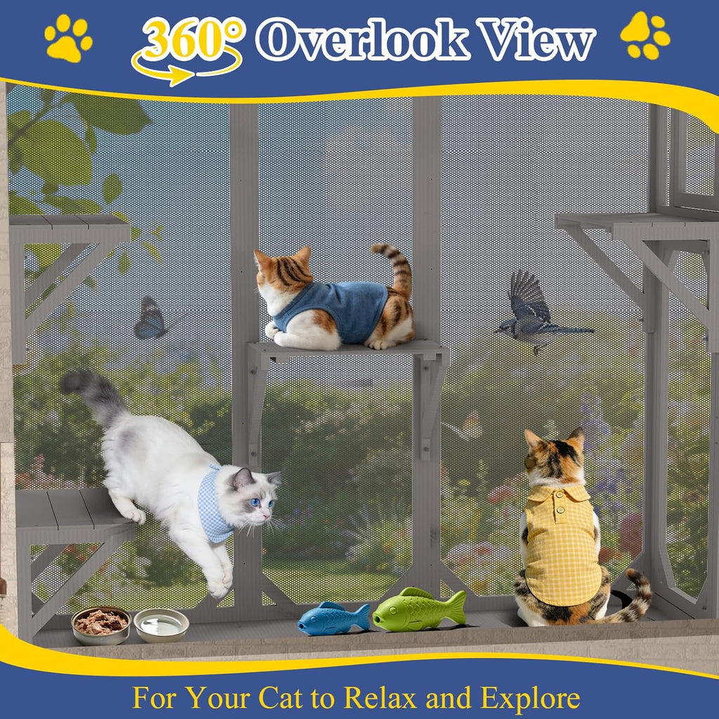 Window Catio for Indoor Cats, Wooden Cat Window Box for Sunbathing & Play