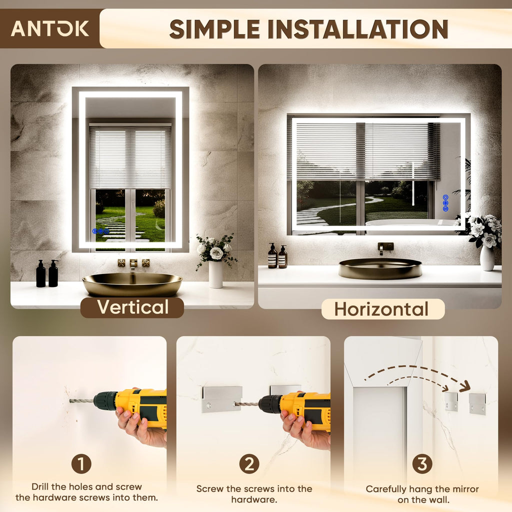 28x36 LED Bathroom Mirror with Lights, Backlit + Frontlit