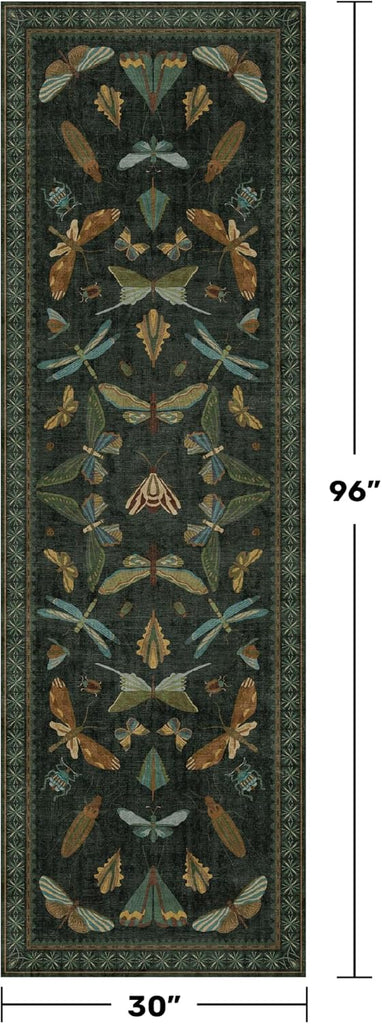 8 ft Long Hallway Runner Rug - Boho Green Rug for Kitchen Floor, Entrance Indoor, Washable Wide Runn