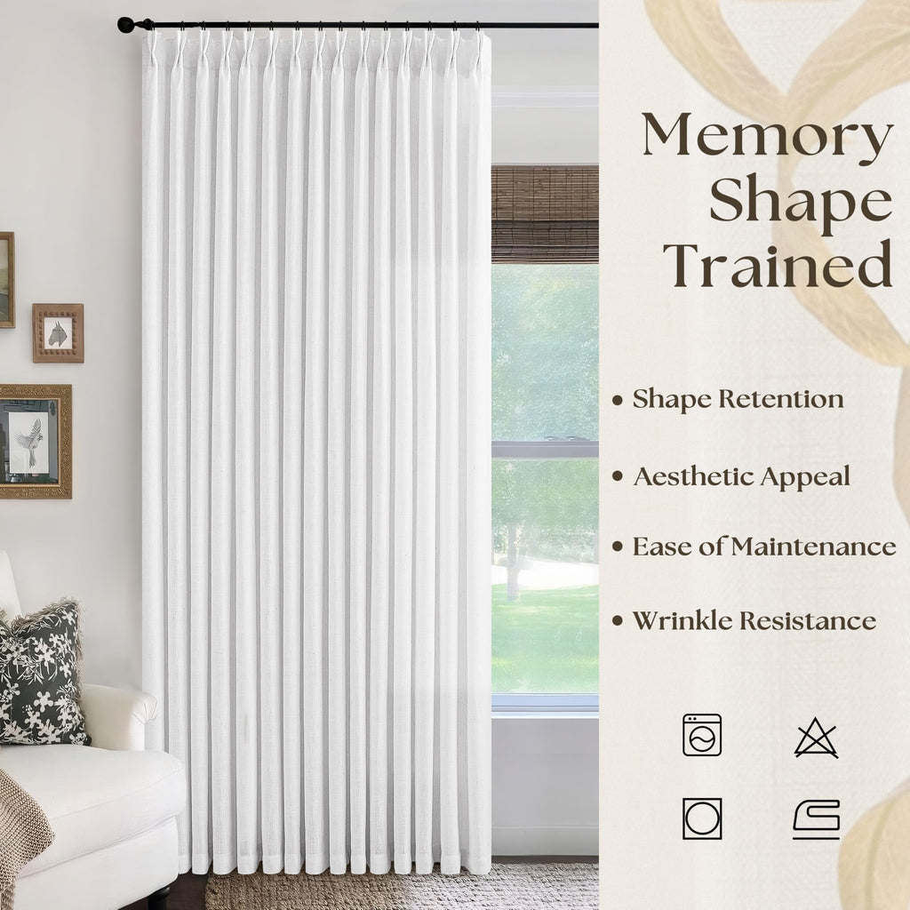 Snow White Linen Curtains Pinch Pleated 84 Inches Long