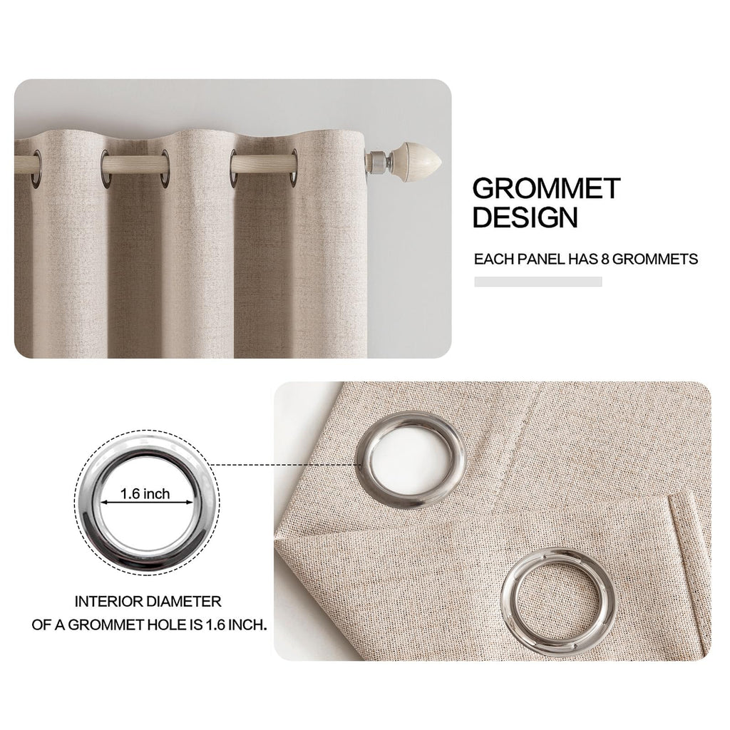 100% Blackout Linen Curtains 52x120 Inches Natural Beige