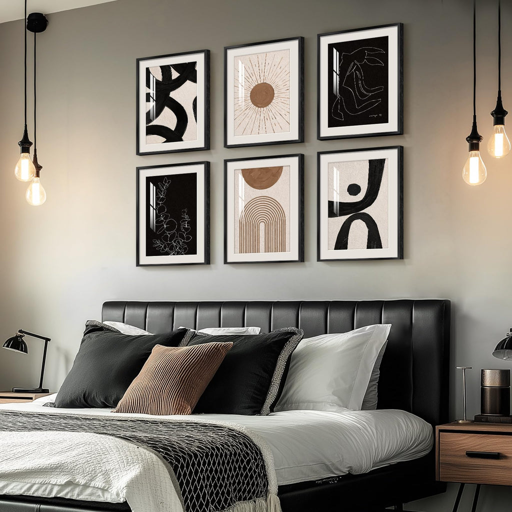Framed Boho Black and White Brown Modern Abstract Wall Art