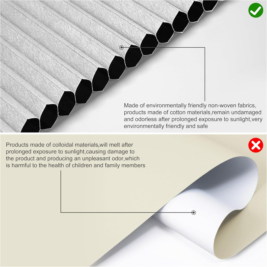 No Drill Blackout Cellular Shades,White | Cordless Honeycomb Blinds for Indoor Windows, No Tools Shades, Easy