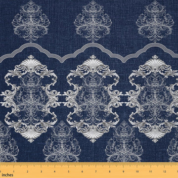 Jacquard Damask Fabric by The Yard Navy Blue Polyester Fabric