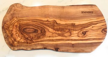 16" Rustic Handmade Olive Wood Bark Edge Charcuterie Board by - Platter For Cutting, Chopping, Serving. Wooden Cheese